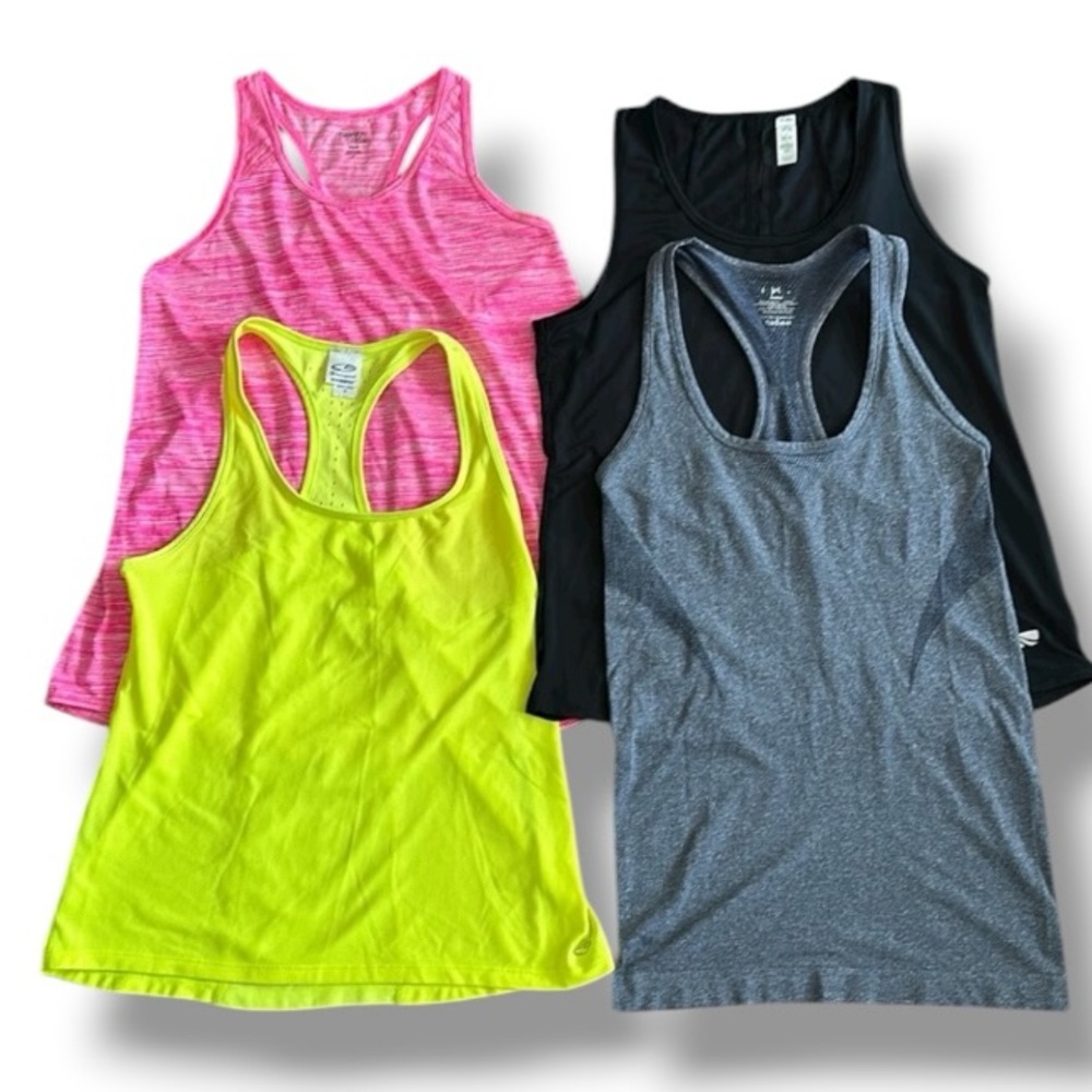 Women’s size Medium Athletic tank tops mixed lot of 4 pink, yellow, black, grey